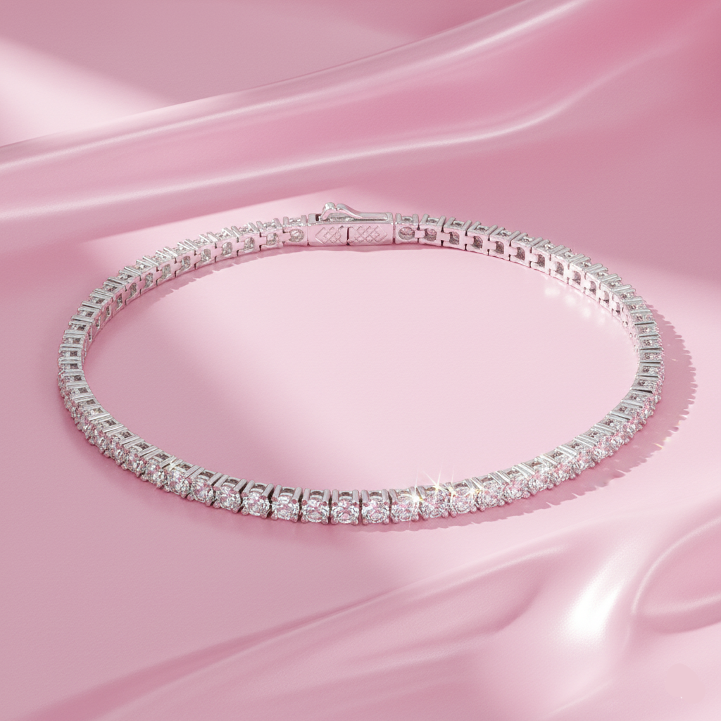 Diamond bracelet on a pink satin background