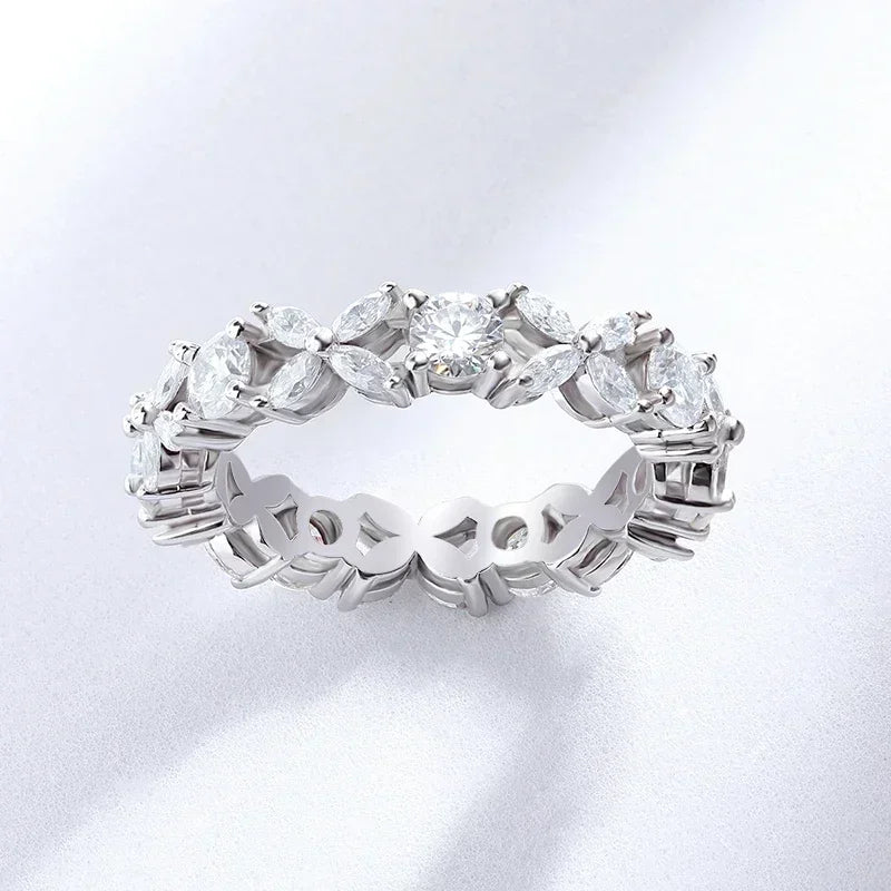 925 Sterling Silver Marquise Cut Full Moissanite Eternity Ring