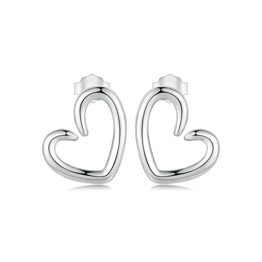 925 Sterling Silver Open Heart Stud Earrings