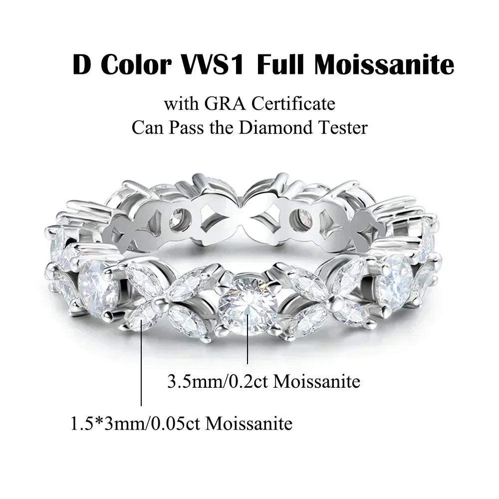 925 Sterling Silver Marquise Cut Full Moissanite Eternity Ring