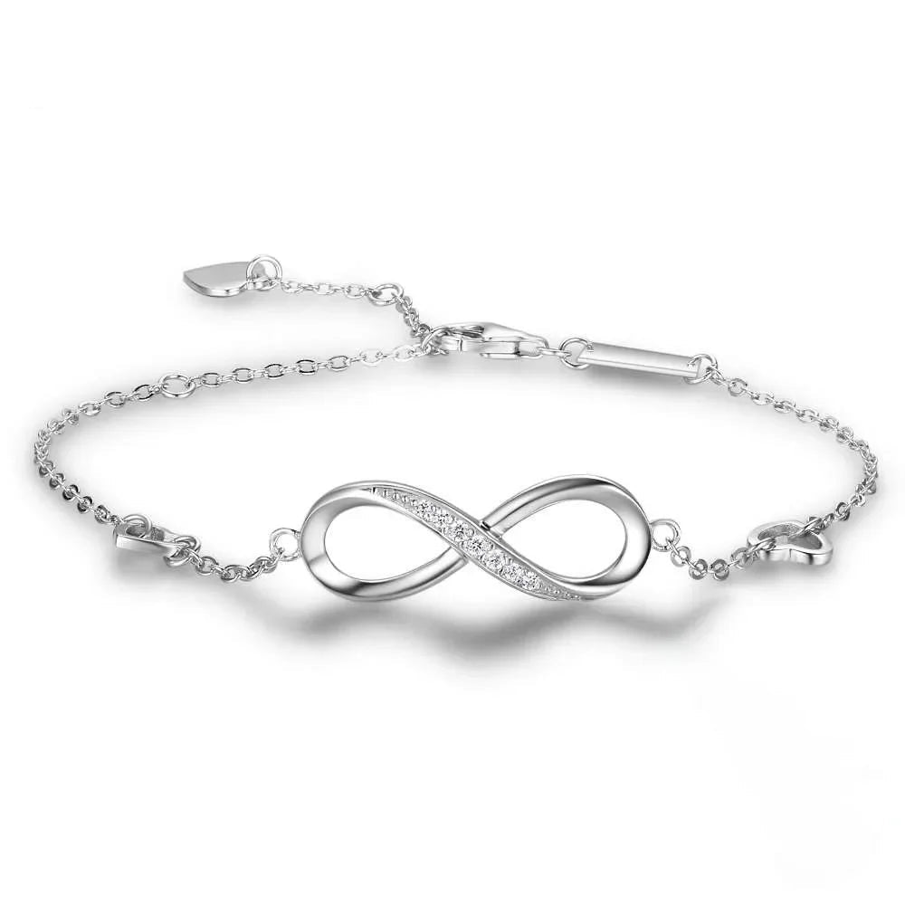 925 Sterling Silver Infinity Hearts Chain Bracelet