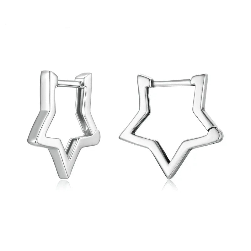 925 Sterling Silver Star Hoop Earrings