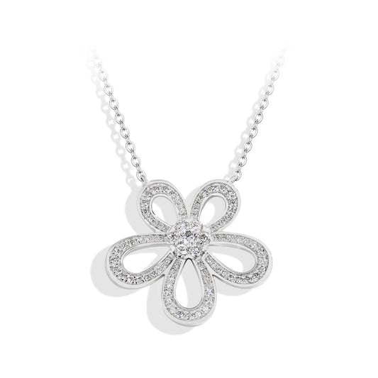 925 Sterling Silver VVS1  Moissanite Flower Pendant Necklace