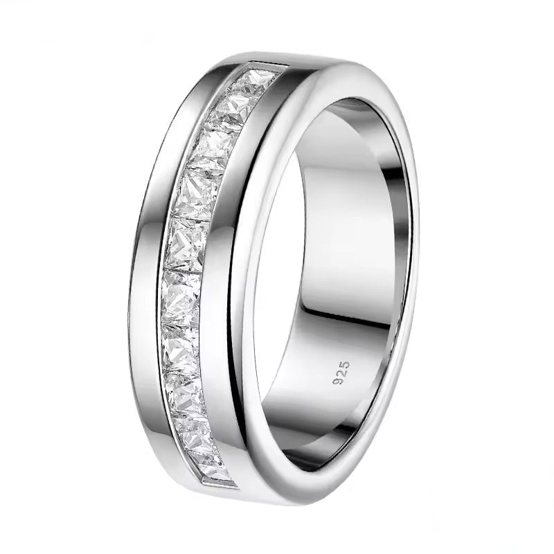 925 Sterling Silver Moissanite Mens Half Eternity Band Ring