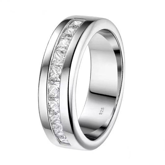 925 Sterling Silver Moissanite Mens Half Eternity Band Ring