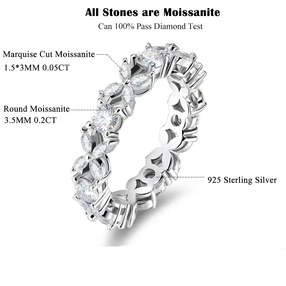 925 Sterling Silver Marquise Cut Full Moissanite Eternity Ring