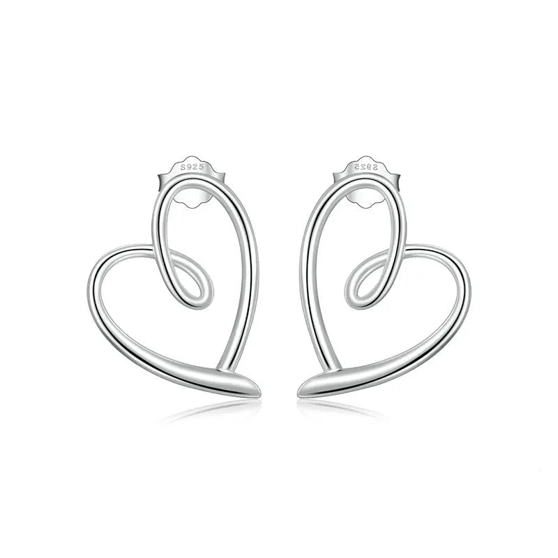 925 Sterling Silver Twisted Heart Stud Earrings