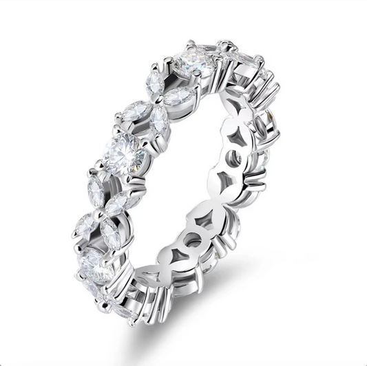 925 Sterling Silver Marquise Cut Full Moissanite Eternity Ring