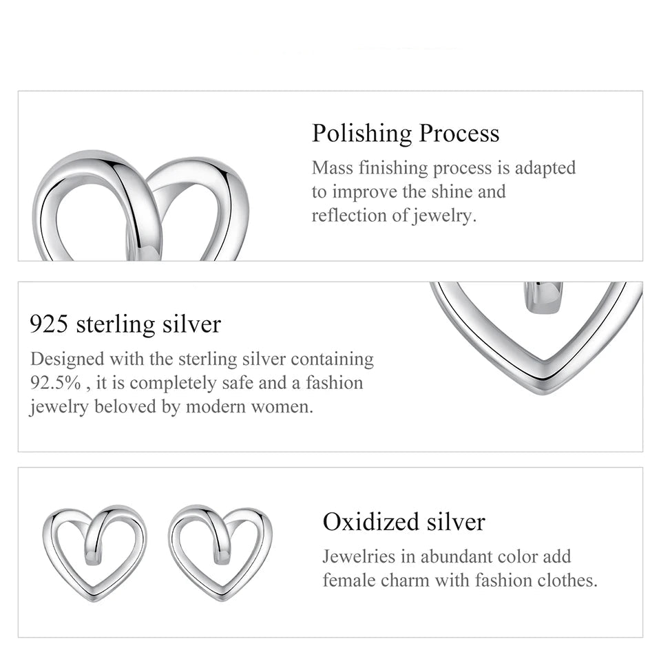 925 Sterling Silver Twisted Heart Stud Earrings